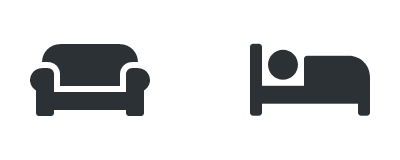 The app&rsquo;s two icons: a sofa and a bed.
